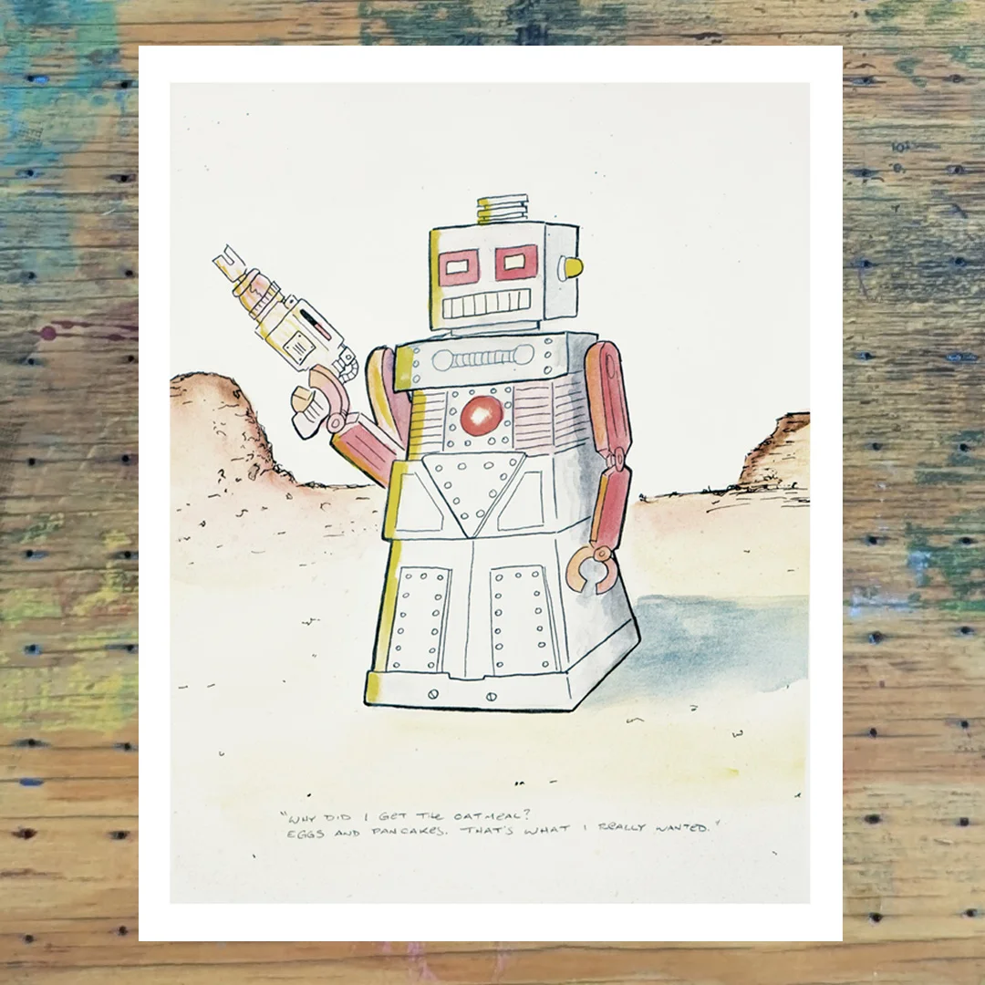 Watercolor robot illustration